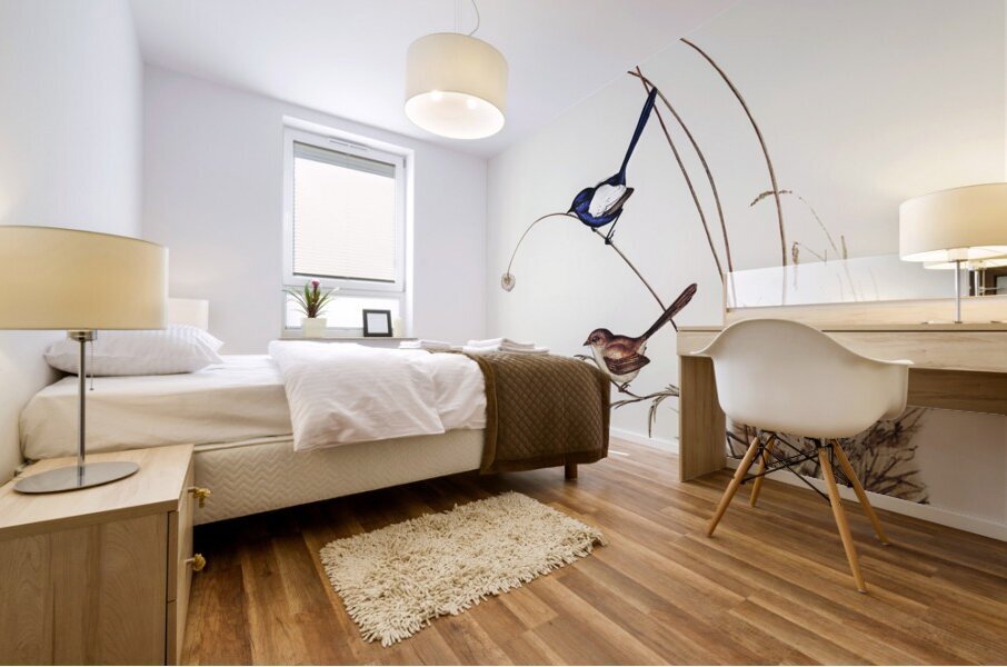 White-winged Wren Malurus leucopterus illustrated by Elizabeth Gould 1804–1841 for John Gould’s 1804-1881 Birds of Australia  Mural print