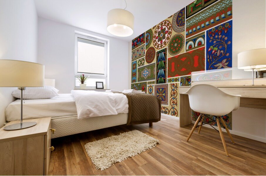 Byzantine pattern. 1888 edition Lornement Polychrome by Albert Racine 1825–1893. Mural print