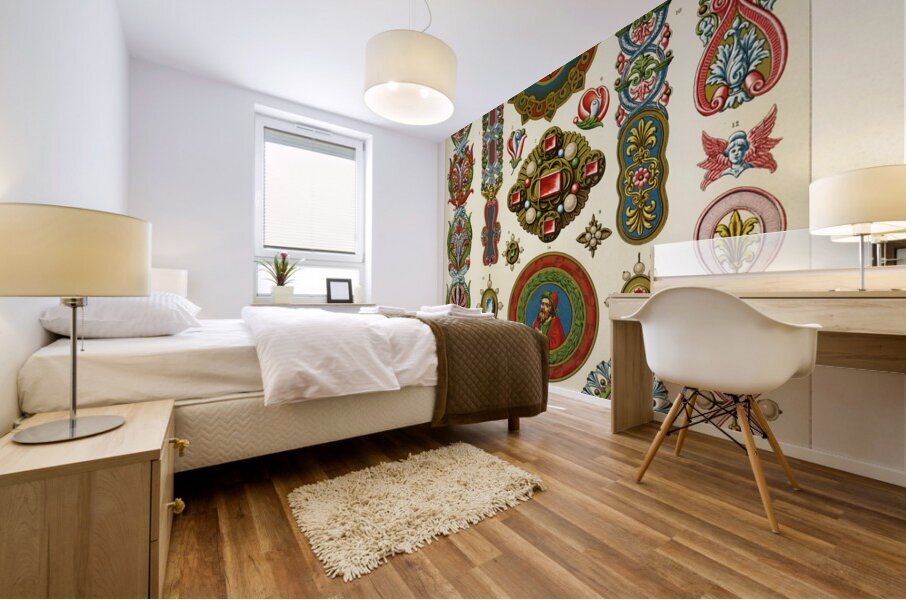 Renaissance pattern. 1888 edition Lornement Polychrome by Albert Racine 1825–1893. Mural print