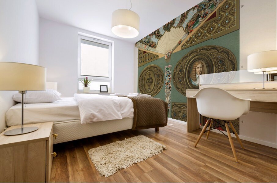 18th Century pattern. 1888 edition Lornement Polychrome by Albert Racine 1825–1893. Mural print