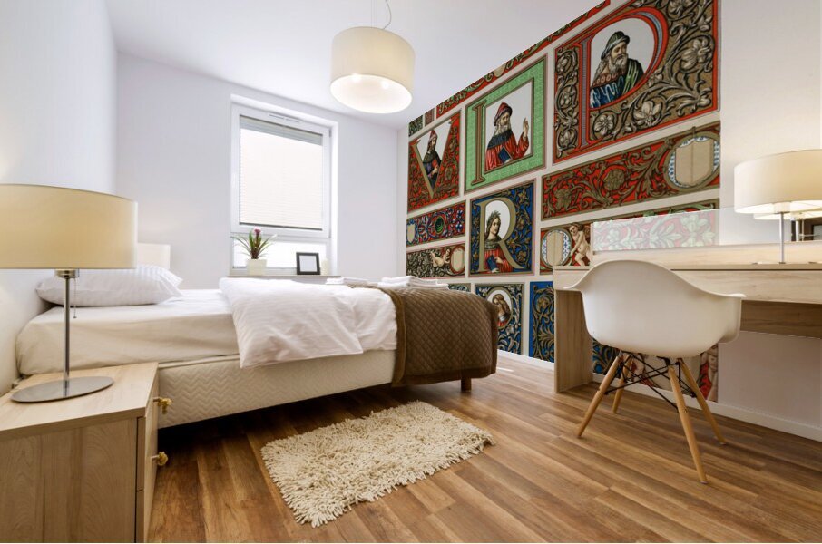 Renaissance pattern. 1888 edition Lornement Polychrome by Albert Racine 1825–1893. Mural print