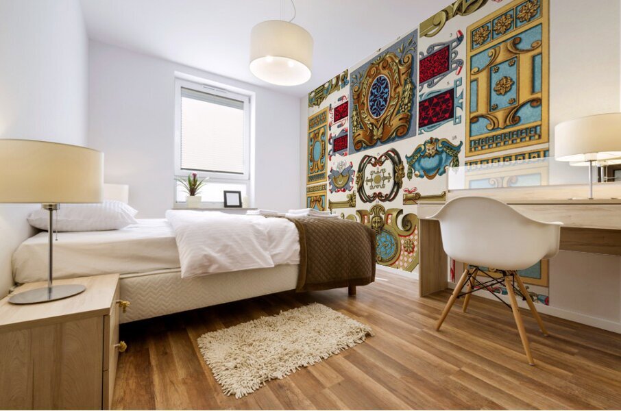 Renaissance pattern. 1888 edition Lornement Polychrome by Albert Racine 1825–1893. Mural print