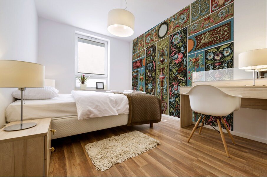 Renaissance pattern. 1888 edition Lornement Polychrome by Albert Racine 1825–1893. Mural print