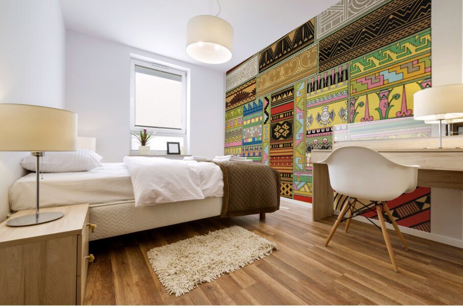 Primitive pattern. 1888 edition Lornement Polychrome by Albert Racine 1825–1893. Mural print