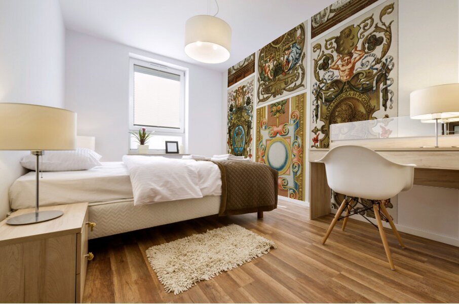 Renaissance pattern. 1888 edition Lornement Polychrome by Albert Racine 1825–1893. Mural print