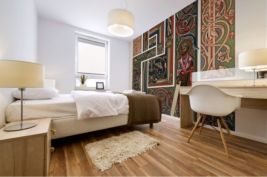 Medieval pattern. 1888 edition Lornement Polychrome by Albert Racine 1825–1893. Mural print