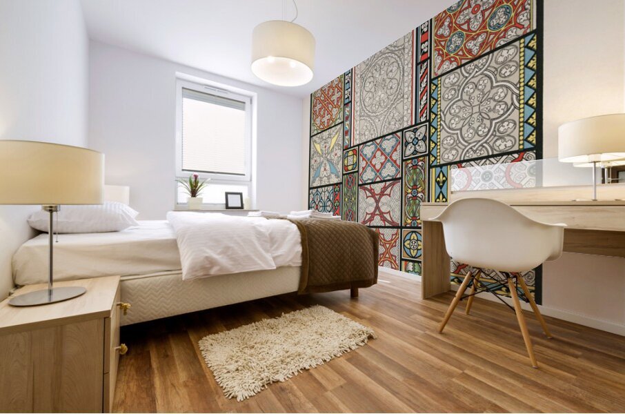 Medieval pattern. 1888 edition Lornement Polychrome by Albert Racine 1825–1893. Mural print