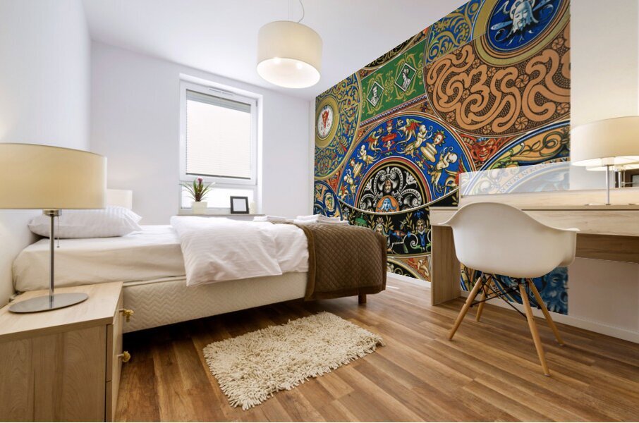 Renaissance pattern. 1888 edition Lornement Polychrome by Albert Racine 1825–1893. Mural print