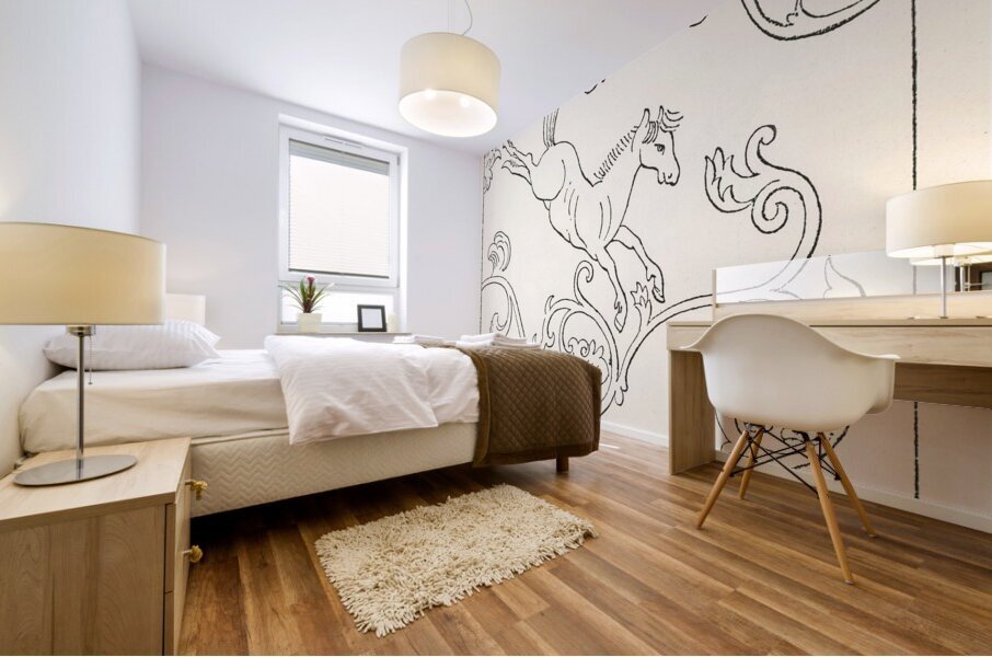 Sacred horse illustration. 1888 edition Lornement Polychrome by Albert Racine 1825–1893. Mural print