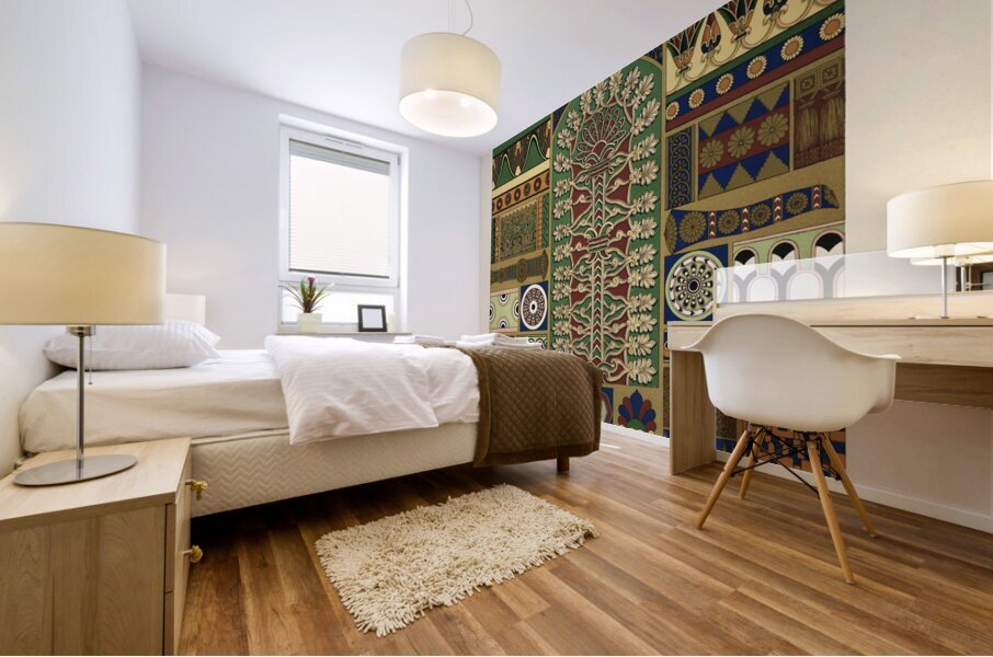 Assyrian pattern. 1888 edition Lornement Polychrome by Albert Racine 1825–1893. Mural print