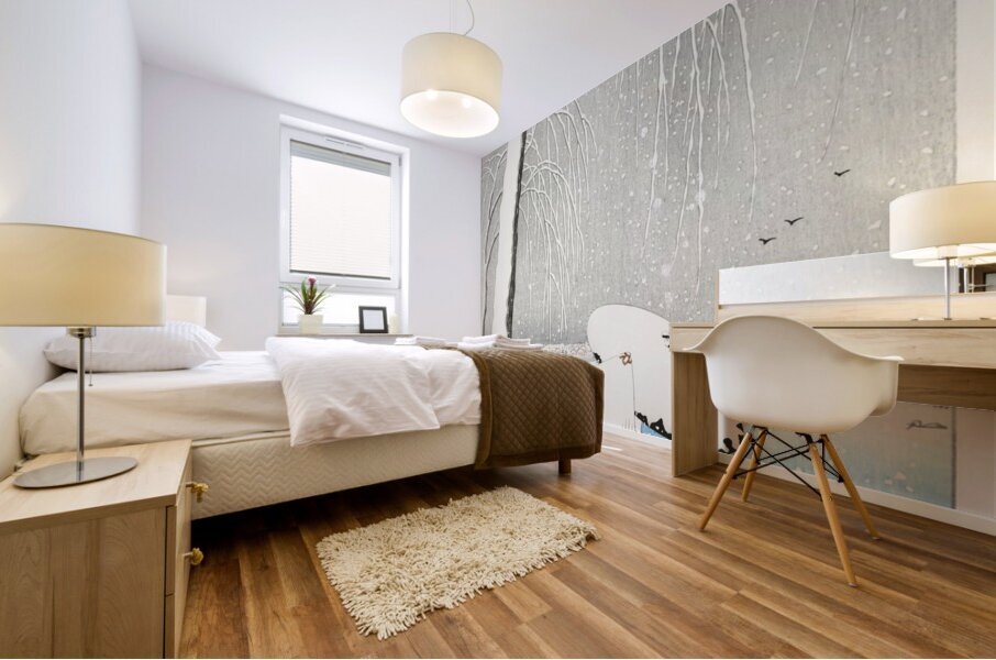 Sparrows on snowy berry bush 1900-1945 by Ohara Koson 1877-1945 Mural print