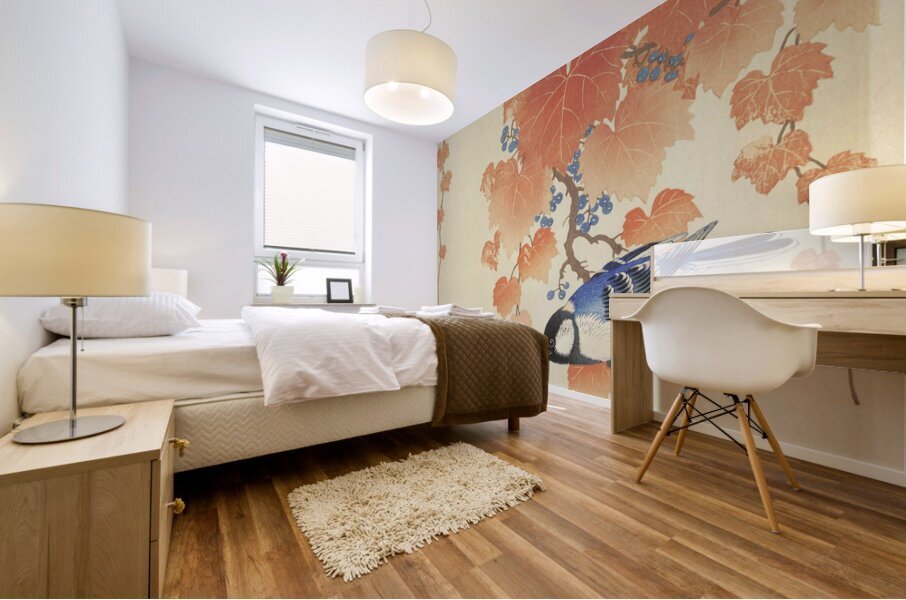 Great tit on paulownia branch 1925 - 1936 by Ohara Koson 1877-1945. Mural print