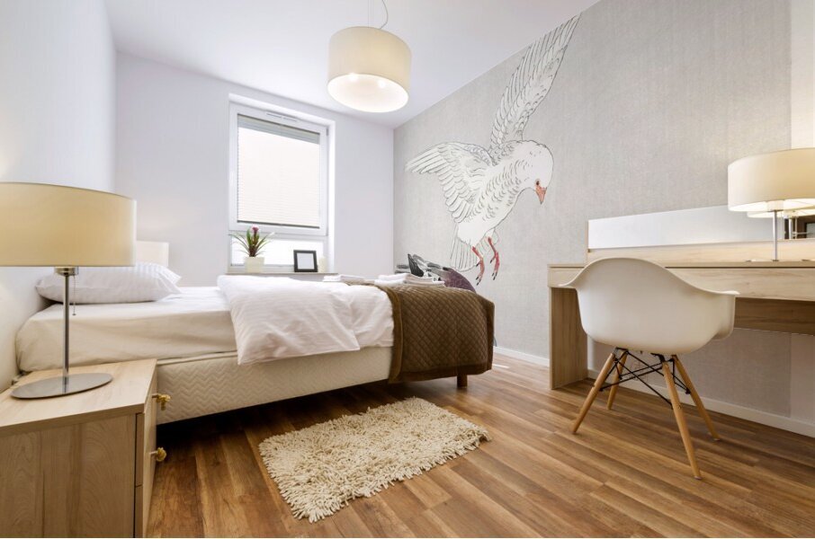 Two pigeons 1877-1945 by Ohara Koson 1877-1945. Mural print