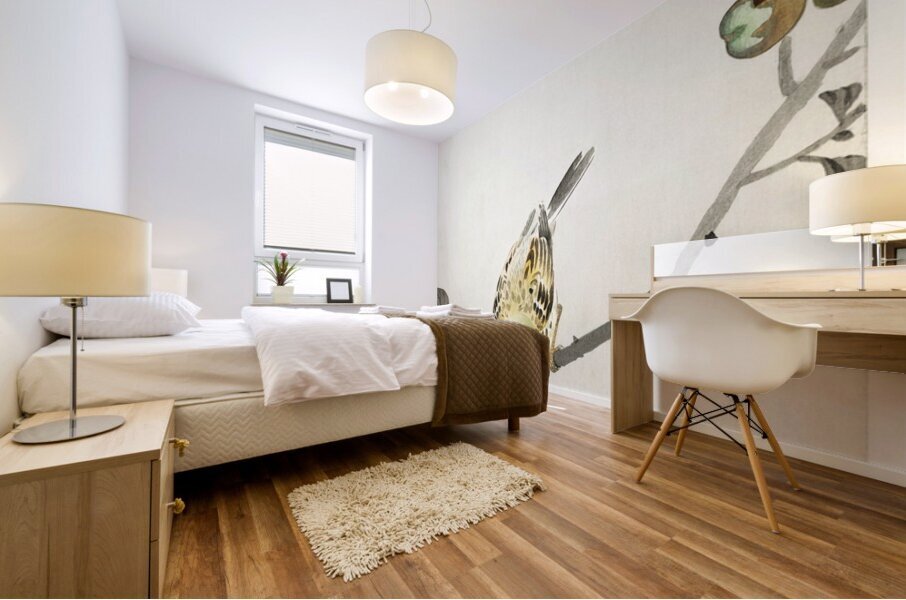 Bunting on blossom branch 1900 - 1930 by Ohara Koson 1877-1945. Mural print