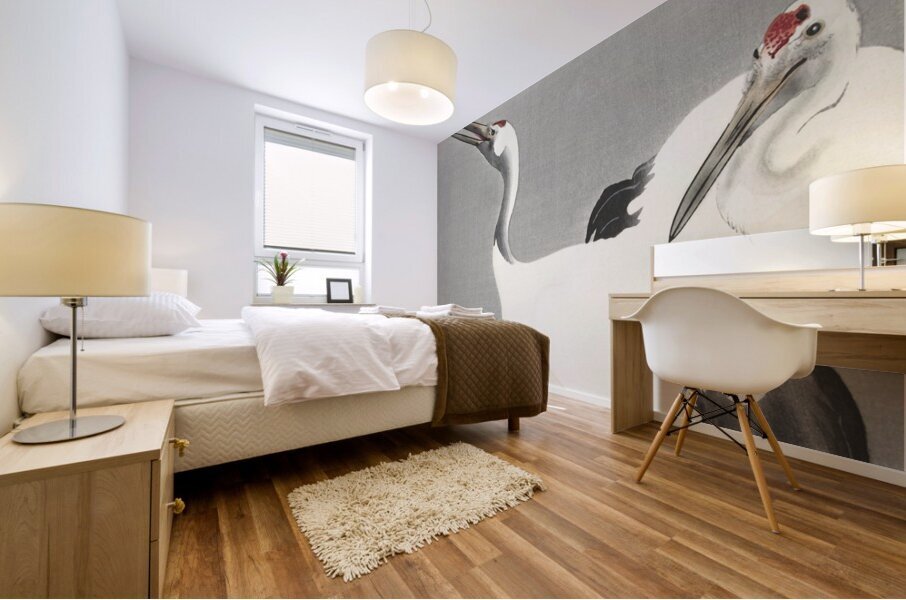 Two cranes 1900-1930 by Ohara Koson 1877-1945. Mural print