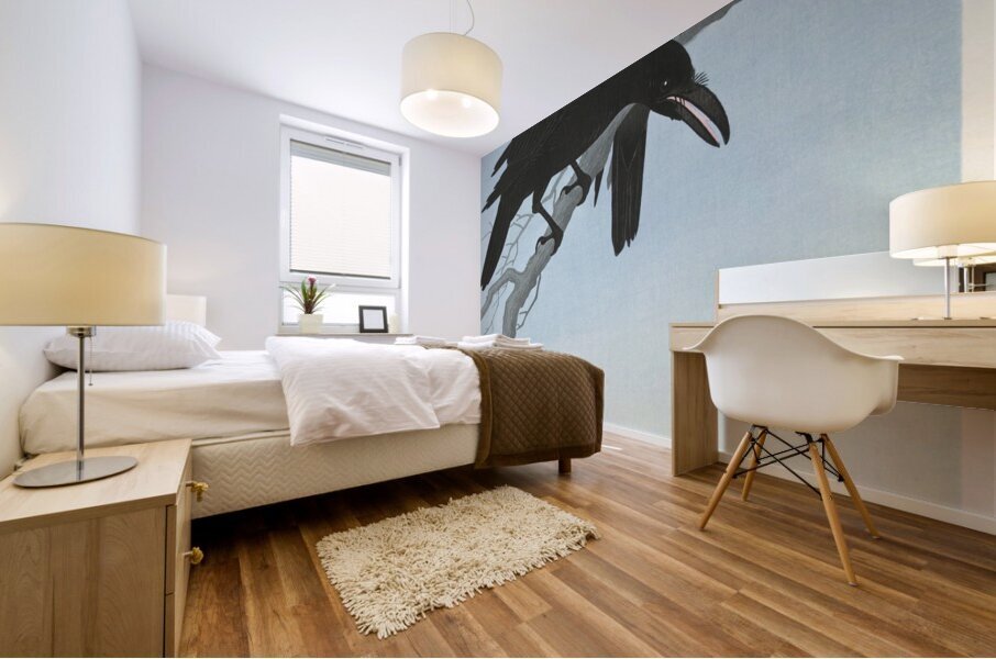 Two crows on a branch 1927 by Ohara Koson 1877-1945. Mural print