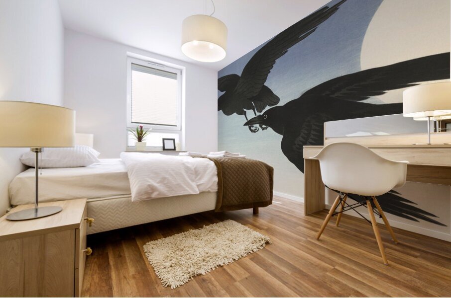 Crows at full moon 1925 - 1936 by Ohara Koson 1877-1945. Mural print