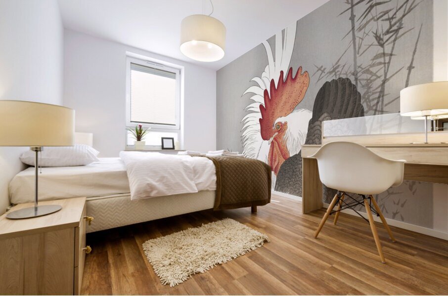 Rooster and chicken 1900 - 1930 by Ohara Koson 1877-1945. Mural print