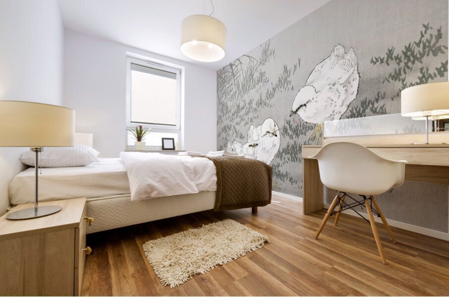 Five chicks 1900 - 1936 by Ohara Koson 1877-1945. Mural print