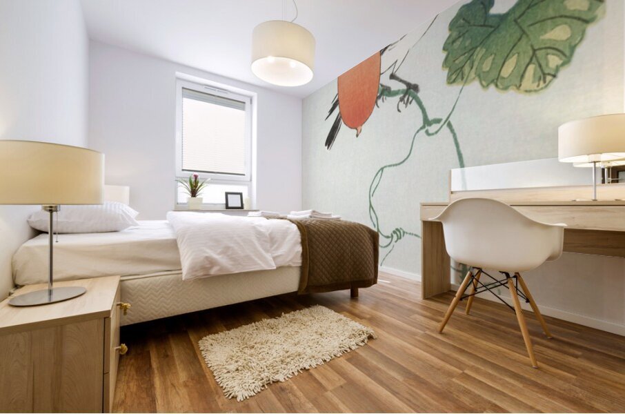 Songbird in cucumber plant 1925 - 1936 by Ohara Koson 1877-1945. Mural print