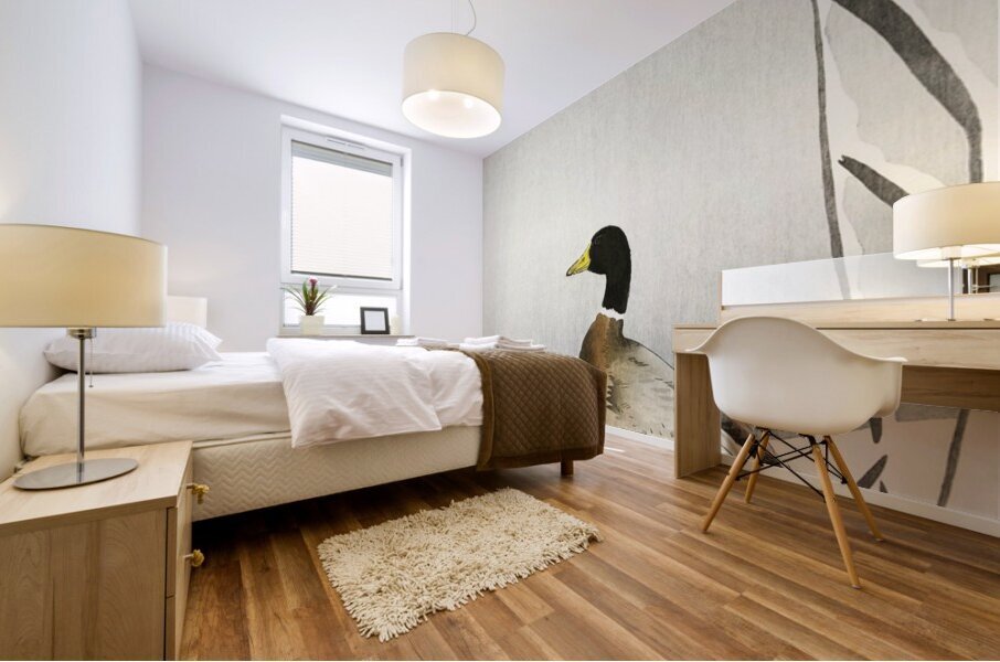 Two ducks on snowy reed 1900 - 1930 by Ohara Koson 1877-1945. Mural print