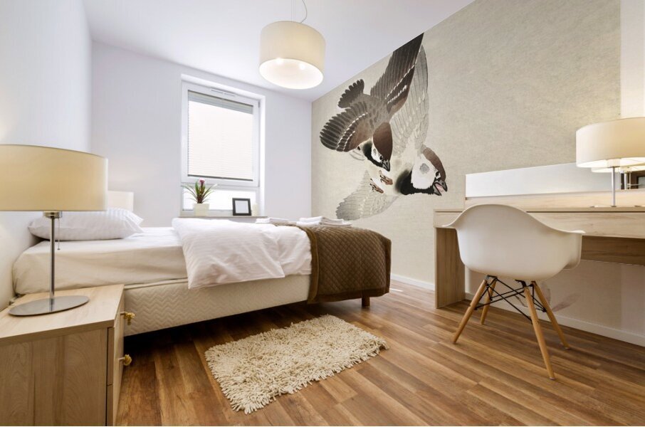 Ring sparrows and insect 1900 - 1936 by Ohara Koson 1877-1945. Mural print