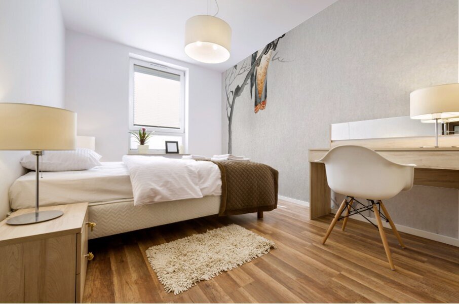 Japanese plague bird on branch 1900 - 1910 by Ohara Koson 1877-1945. Mural print