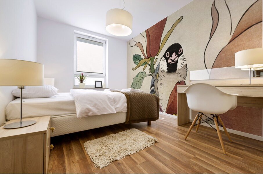 Sparrow on blooming magnolia branch 1900 - 1930 by Ohara Koson 1877-1945. Mural print