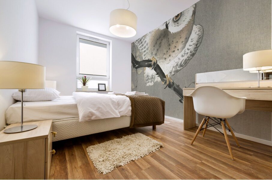 Long-eared owl in ginkgo 1900 - 1930 by Ohara Koson 1877-1945. Mural print