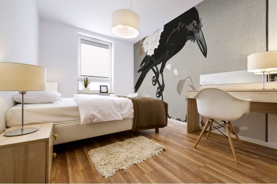 Crow and cherry blossom 1930 - 1975 by Ohara Koson 1877-1945. Mural print