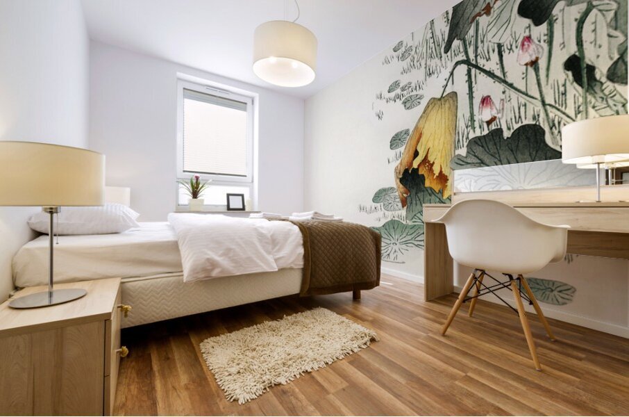 Frog and tadpoles 1900 - 1930 by Ohara Koson 1877-1945. Mural print