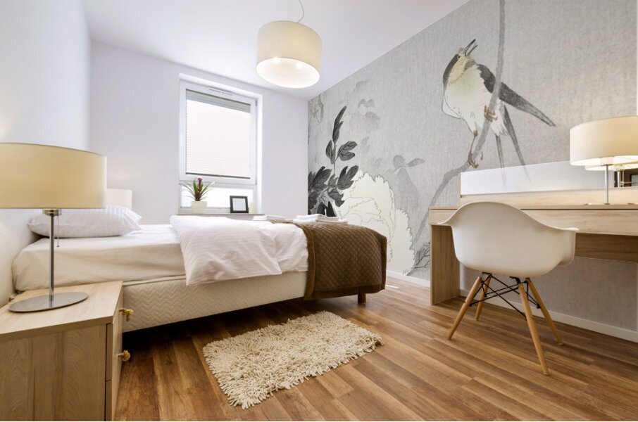 Swallow with Peony 1900 - 1930 by Ohara Koson 1877-1945. Mural print