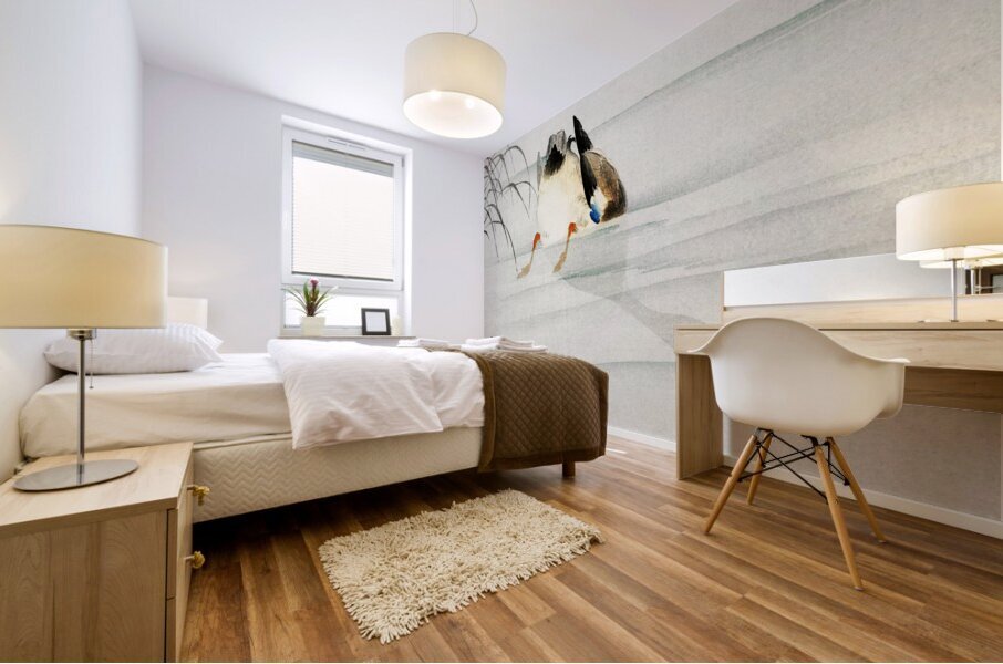 Mallard the head under water 1900 - 1930 by Ohara Koson 1877-1945. Mural print