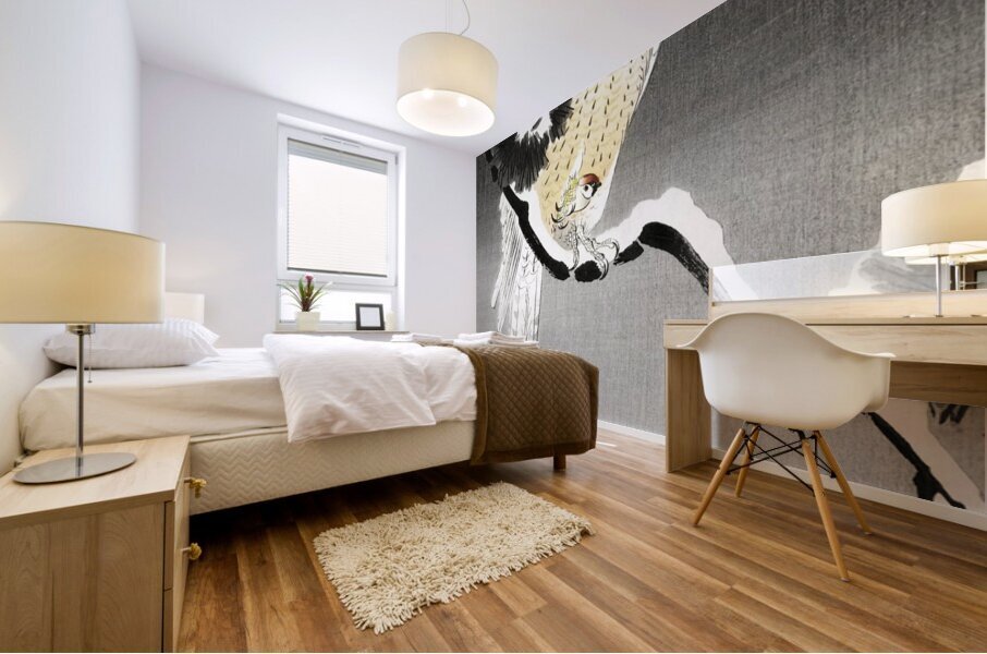 Hawk with sparrow 1900 - 1930 by Ohara Koson 1877-1945. Mural print