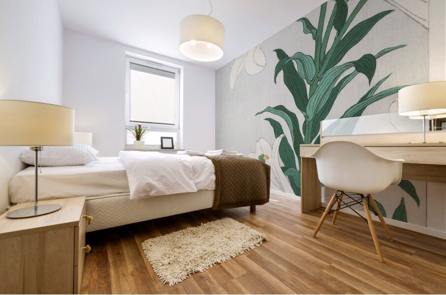 Lilies Ohara  1920 - 1930 by Ohara Koson 1877-1945. Mural print