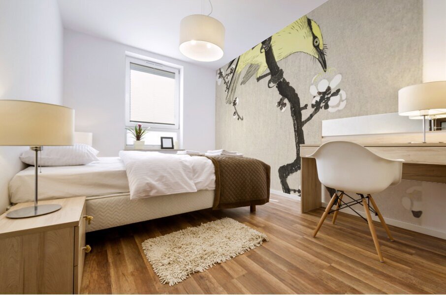 Chinese oriole on plum blossom branch 1900 - 1910 by Ohara Koson 1877-1945. Mural print