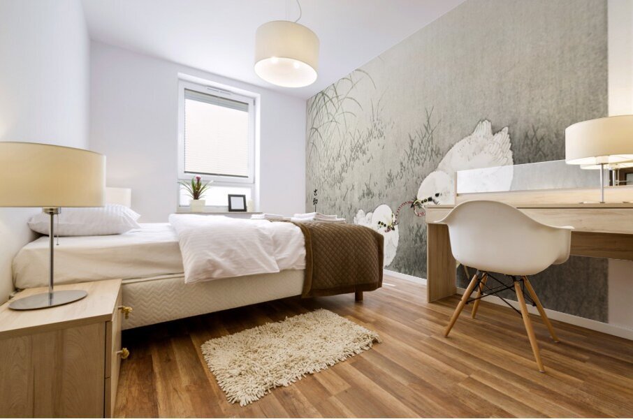 Chicks eating worms 1900 - 1930 by Ohara Koson 1877-1945. Mural print