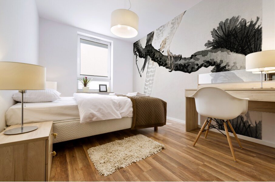 Hawk on pine branch 1900 - 1930 by Ohara Koson 1877-1945. Impression murale