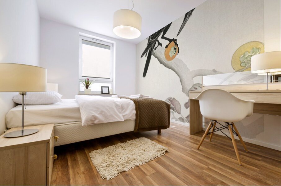 Crow with kaki fruit 1900 - 1910 by Ohara Koson 1877-1945. Mural print