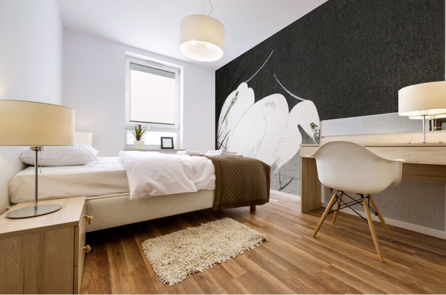 Two egrets in the reeds 1900 - 1930 by Ohara Koson 1877-1945. Mural print