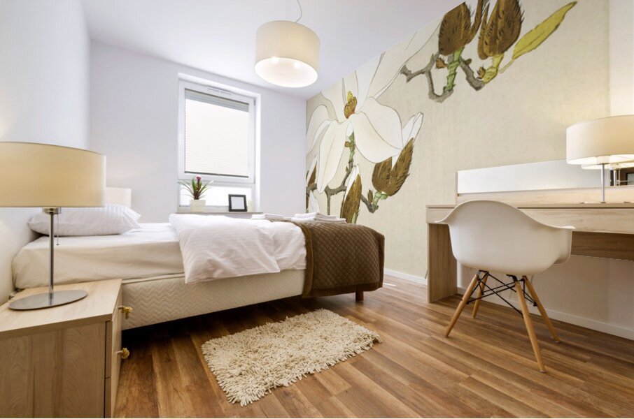 Myna on Magnolia Branch 1900 - 1910 by Ohara Koson 1877-1945. Mural print