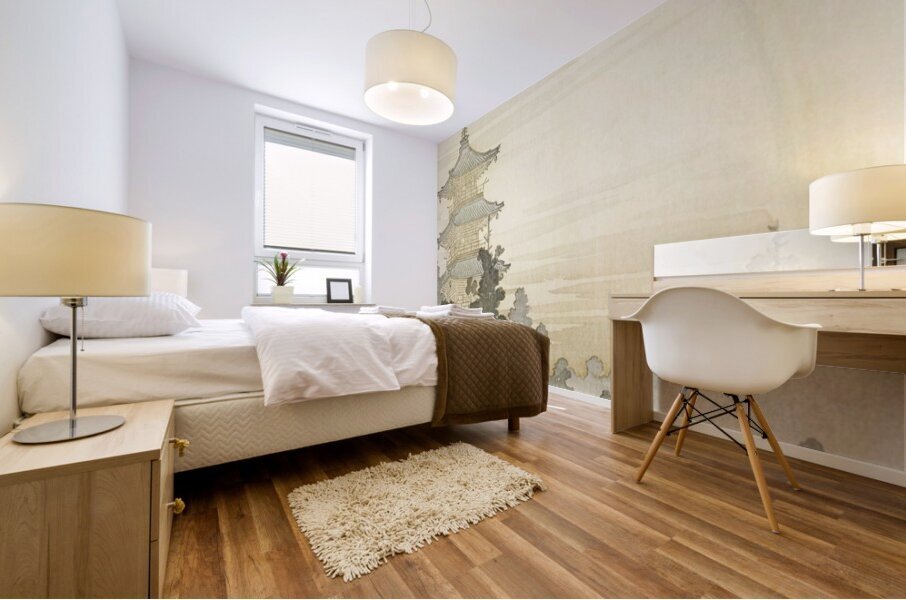 Pagoda and rainbow 1900 - 1910 by Ohara Koson 1877-1945. Mural print