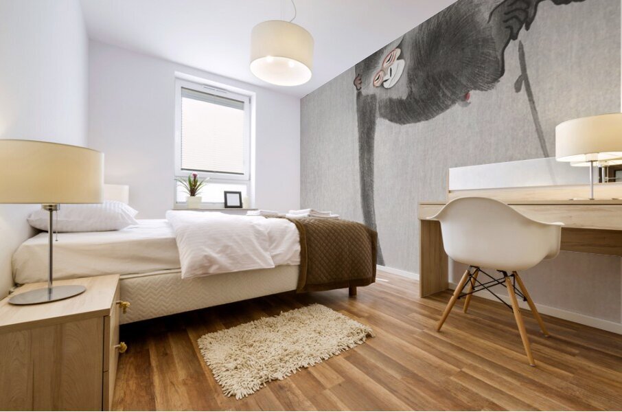 Monkey and reflection of the moon 1900 - 1936 by Ohara Koson 1877-1945. Mural print