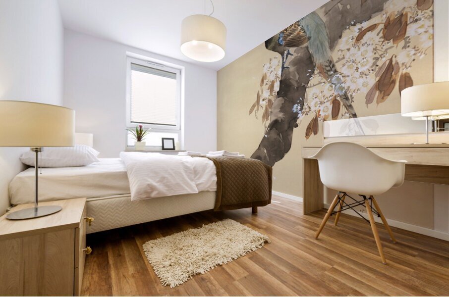 Pheasant on cherry blossom branch 1887-1945 by Ohara Koson 1877-1945. Impression murale