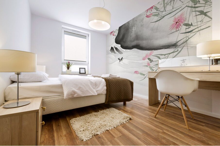 Plants with pink flowers by the river 1877-1945 by Ohara Koson 1877-1945. Impression murale