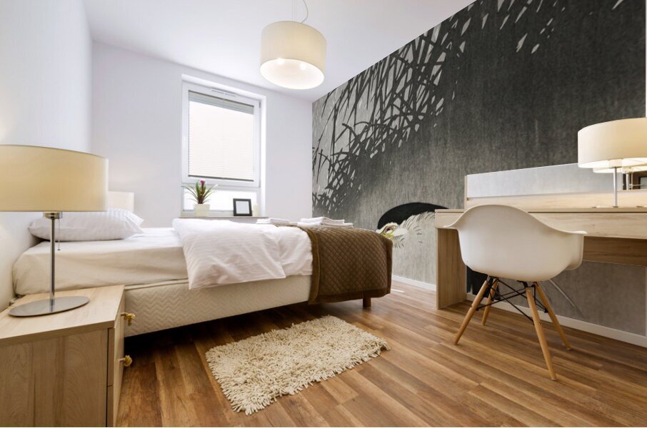 Heron at new moon 1900 - 1910 by Ohara Koson 1877-1945. Mural print