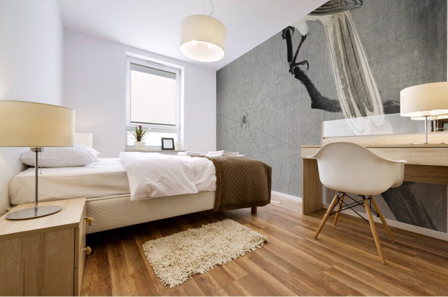 Buffalo wing shrike and spider 1900 - 1930 by Ohara Koson 1877-1945. Mural print