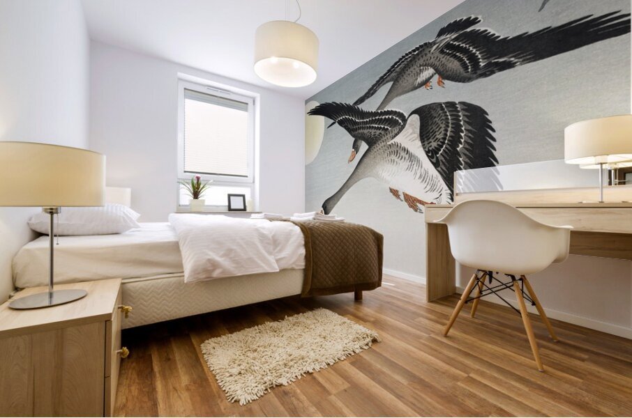 Birds at full moon 1900 - 1936 by Ohara Koson 1877-1945. Mural print