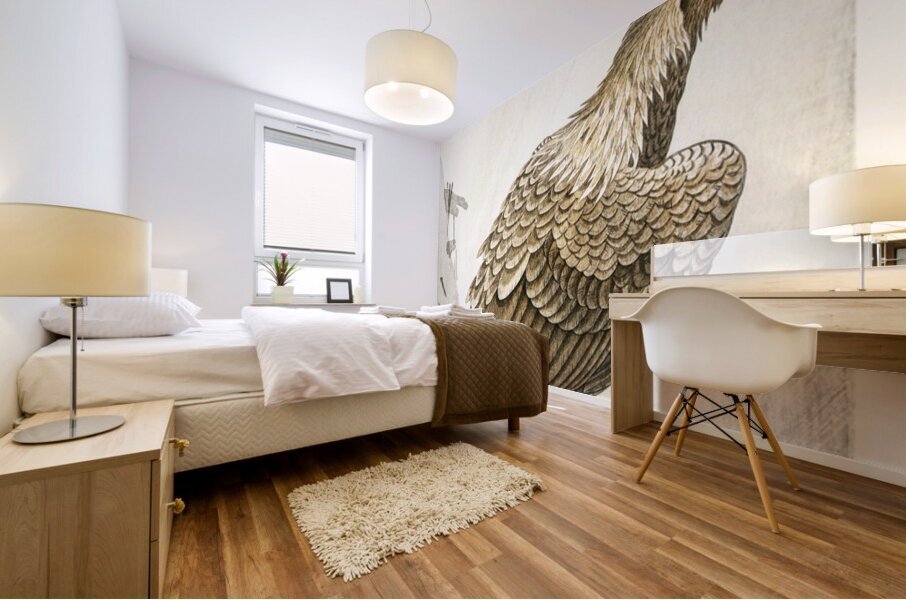 Eagle on tree branch 1900 - 1910 by Ohara Koson 1877-1945. Mural print