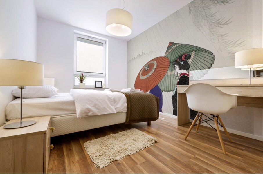 Two women in the rain 1925 - 1936 by Ohara Koson 1877-1945. Mural print